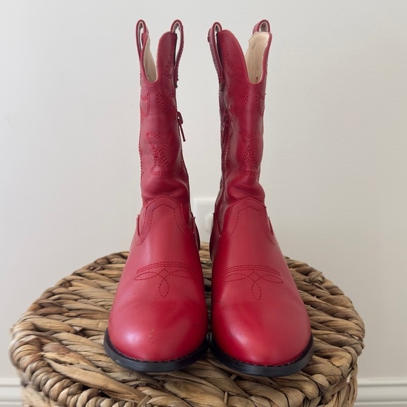 Cowgirl Chunky Heel Classic Red Boots Embroidered Western Boots Size 2 - Picture 2 of 10